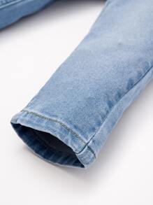 女嬰原色牛仔口袋牛仔褲 - 中等水洗藍 - 查看 3