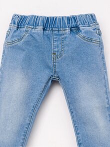 女嬰原色牛仔口袋牛仔褲 - 中等水洗藍 - 查看 4