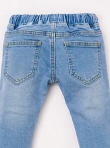 女嬰原色牛仔口袋牛仔褲 - 中等水洗藍 - 查看 5