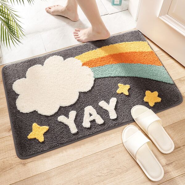 

Rainbow & Letter Graphic Rug, Dark grey