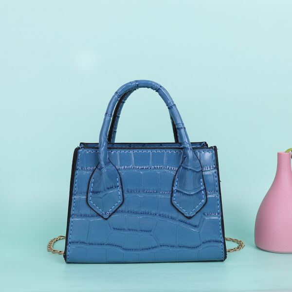 

Girls Croc Embossed Chain Shoulder Bag, Blue