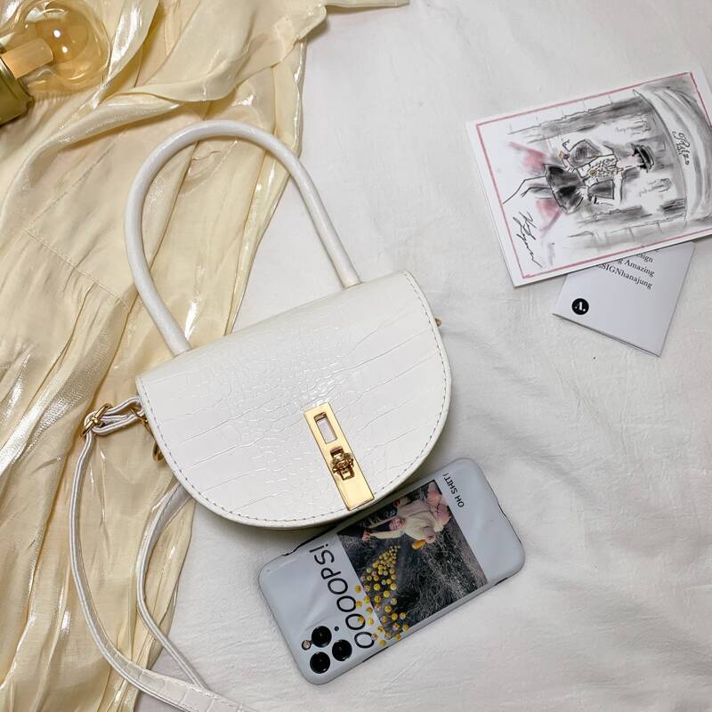 

Croc Embossed Satchel Bag, White