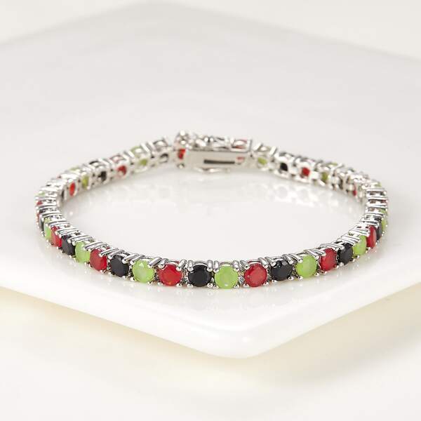 

Zircon Decor Platinum Plated Bracelet, Silver