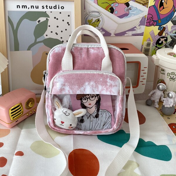 

Girls Tie Dye Cartoon Design Satchel Bag, Pink