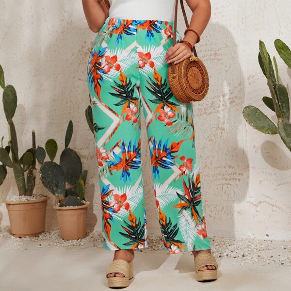 

Plus Floral Print Wide Leg Pants, Multicolor