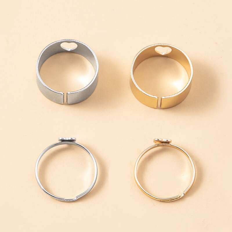 

4pcs Heart Ring, Multicolor
