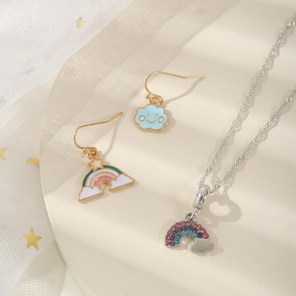 

3pcs Girls Rhinestone Rainbow Charm Jewelry Set, Multicolor