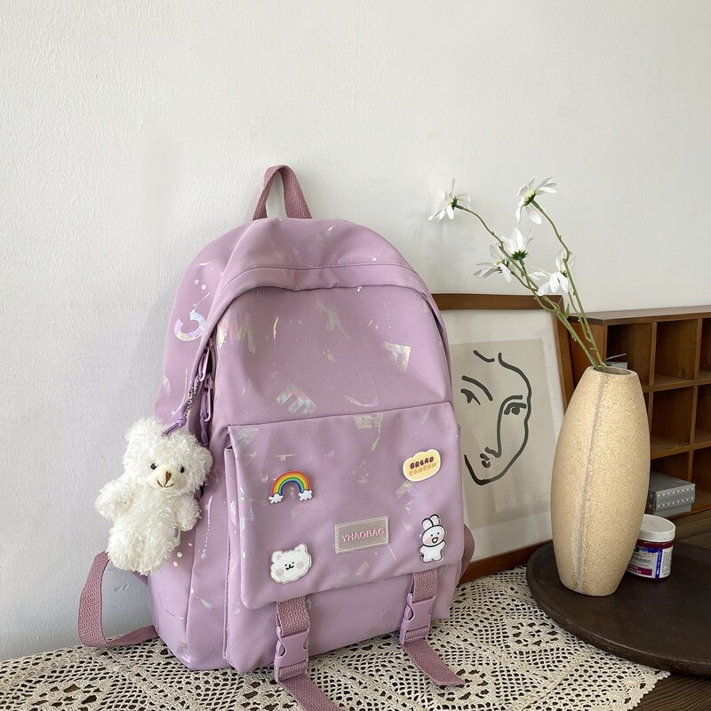 

Letter Graphic Backpack With Cartoon Charm, Purple
