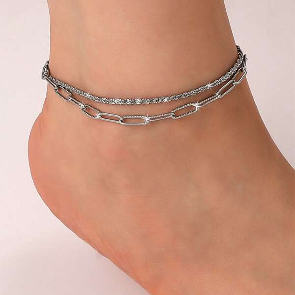 

1pc Layered Anklet, Silver