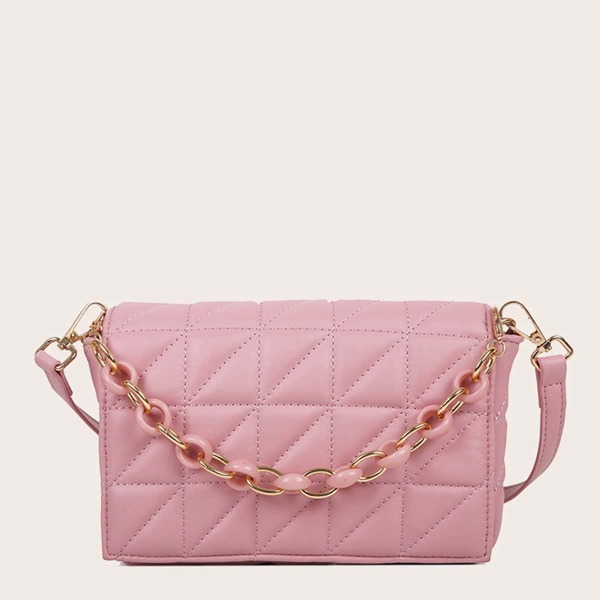 

Minimalist Chain Decor Quilted Square Bag, Pink