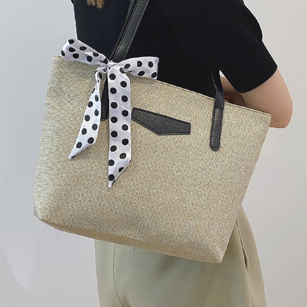

Scarf Decor Tote Bag, Beige