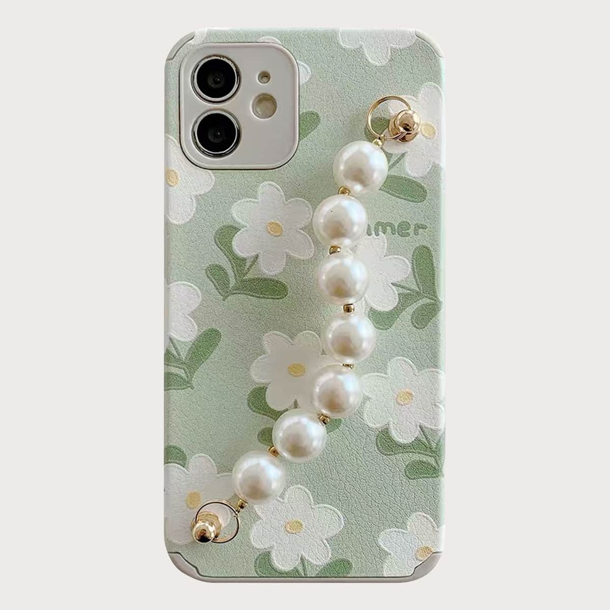 

Faux Pearl Hand Strap Phone Case, Multicolor