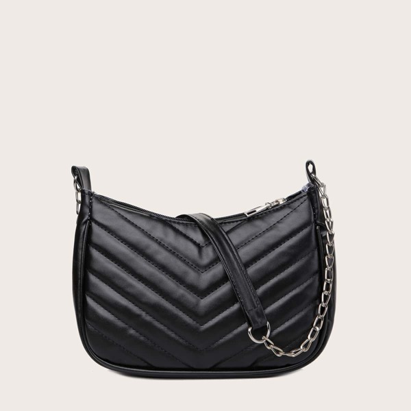 

Chevron Quilted Chain Bag, Black