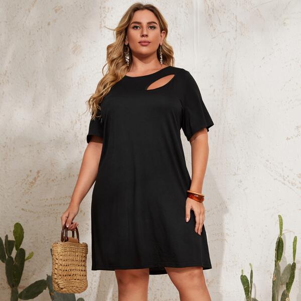 

Plus Solid Cut Out Tee Dress, Black