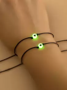 2入組發光發亮心釘珠裝飾手環 - 黑色 - 查看 1