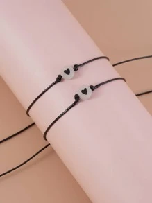 2入組發光發亮心釘珠裝飾手環 - 黑色 - 查看 2