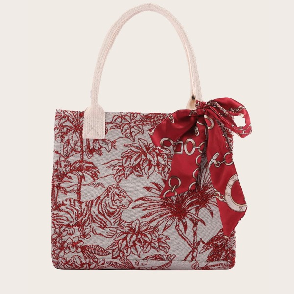 

Animal Graphic Scarf Decor Tote Bag, Red