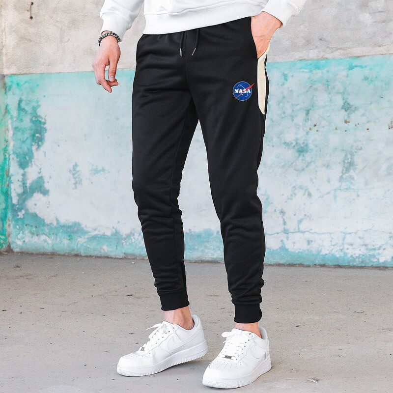 

Guys Letter & Logo Print Drawstring Sweatpants, Black