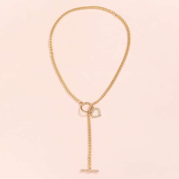 

Rhinestone Heart Charm Necklace, Gold