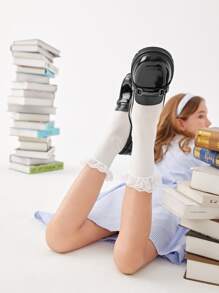 Girls Patent Loafers - Black - View 1