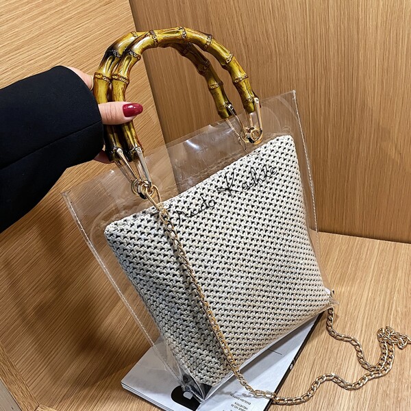

Chain Straw Bag, White
