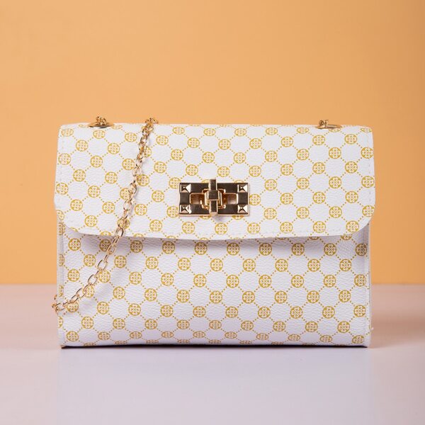 

Geo Graphic Turn-lock Crossbody Bag, White