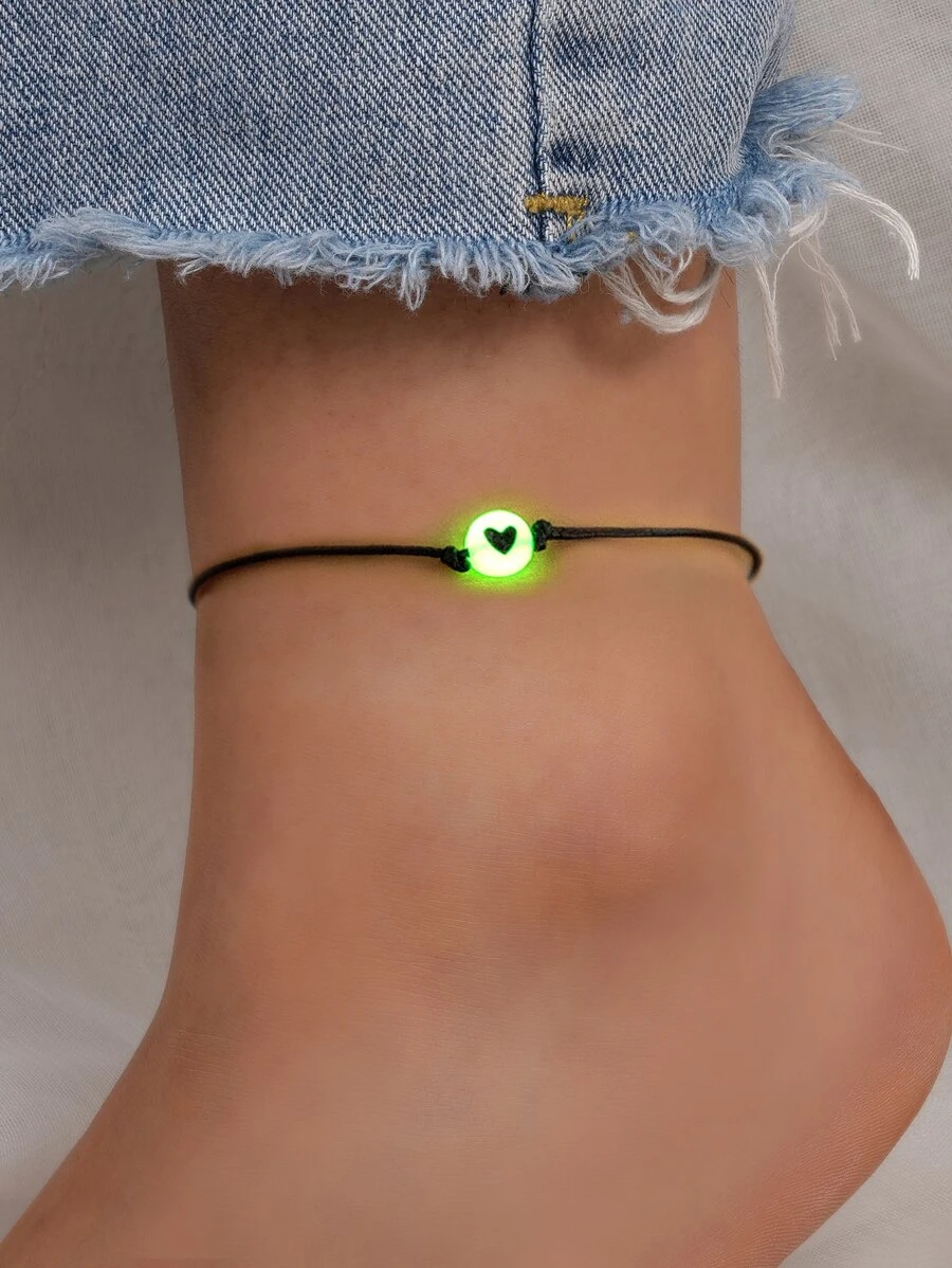 Vòng đeo chân trang trí hạt phát sáng - màu đen - Xem 1