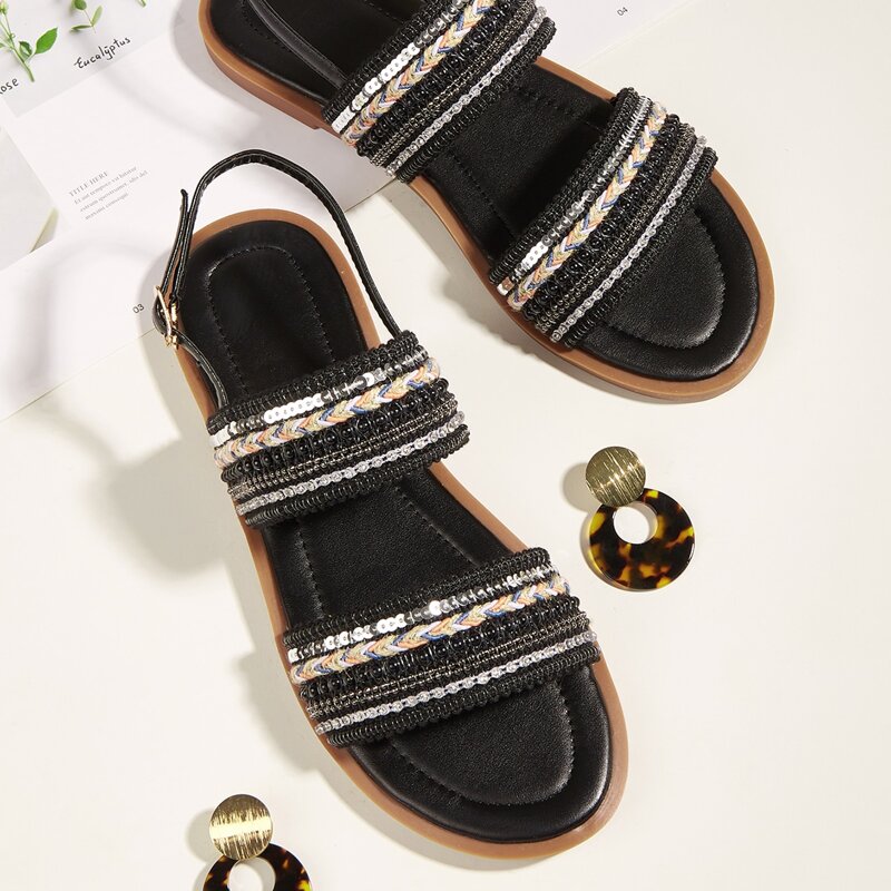 

Braided Slide Sandals, Black