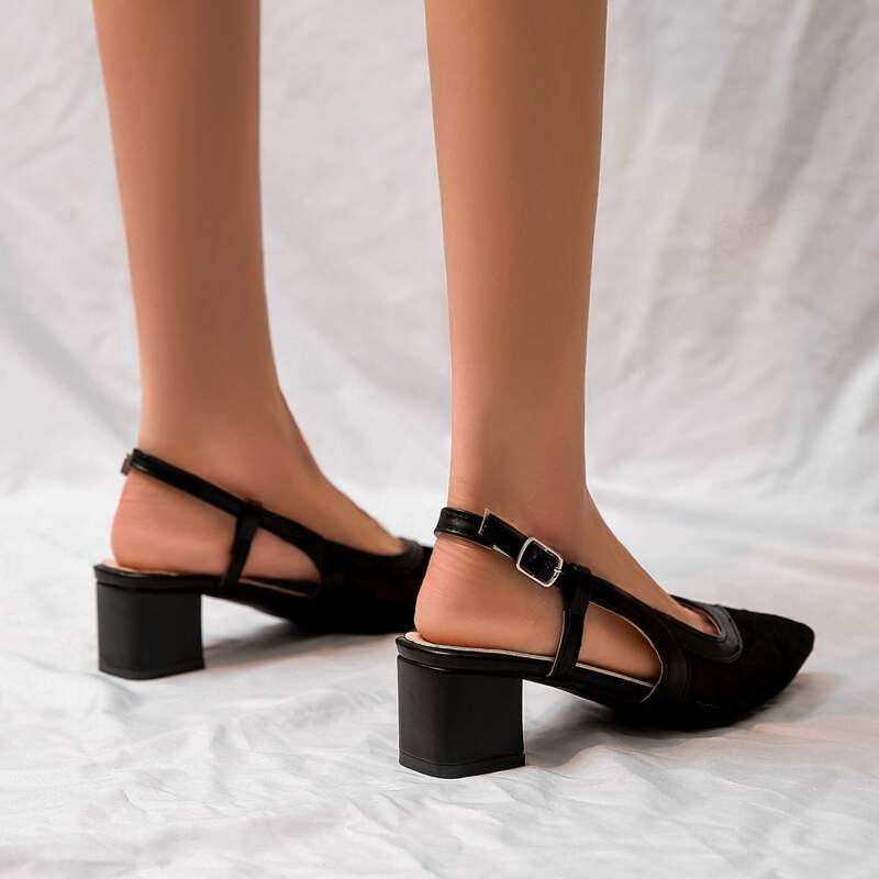 

Polka Dot Pattern Slingback Pumps, Black