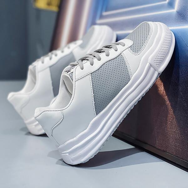 

Men Two Tone Lace-up Front Skate Shoes, White