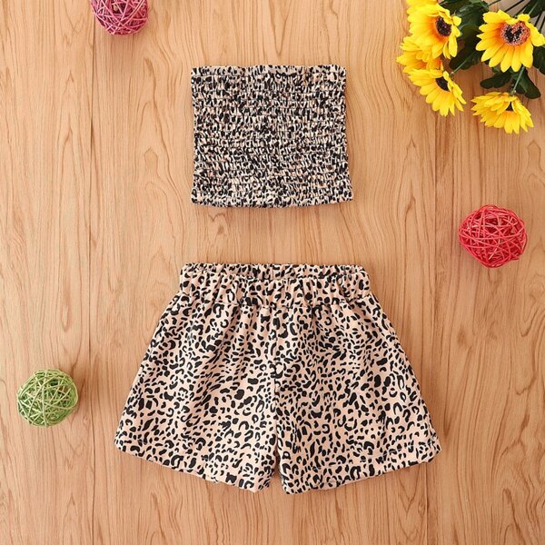 

Toddler Girls Leopard Shirred Tube Top With Shorts, Multicolor