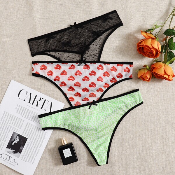 

3pack Plus Heart & Leopard Panty Set, Multicolor