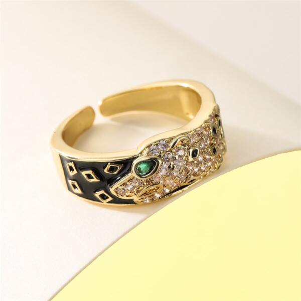 

18K Gold Plated Zircon Leopard Decor Cuff Ring