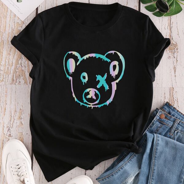 

Reflective Cartoon Graphic Tee, Black