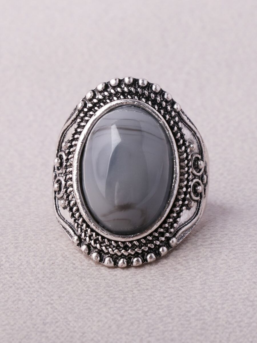 Hợp kim trang trí nhẫn nhựa hình bầu dục dành cho nam giới thời trang và phổ biến để làm quà tặng trang sức và cho vẻ ngoài sành điệu - Xám - Xem 1