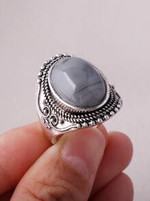 Hợp kim trang trí nhẫn nhựa hình bầu dục dành cho nam giới thời trang và phổ biến để làm quà tặng trang sức và cho vẻ ngoài sành điệu - Xám - Xem 2