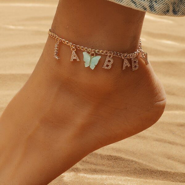 

18K Gold Plated Letter Charm Anklet, Multicolor