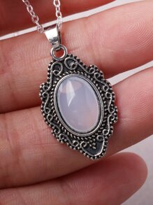 1 件合金镀复古银和树脂吊坠项链，多色树脂吊坠选项 - 查看 3