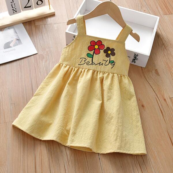

Toddler Girls Floral Print Gingham Cami Dress, Yellow