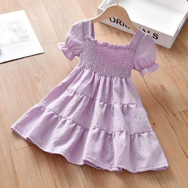 

Toddler Girls Solid Shirred Bodice Dress, Purple