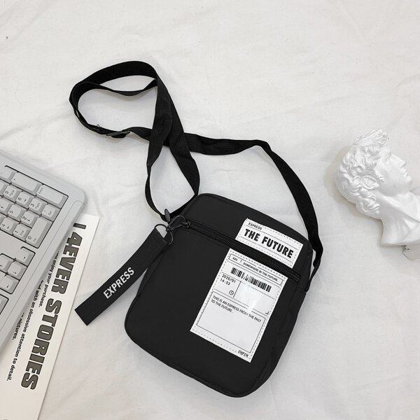 

Letter Graphic Crossbody Bag, Black