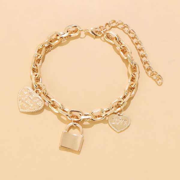 

Heart Charm Bracelet, Gold