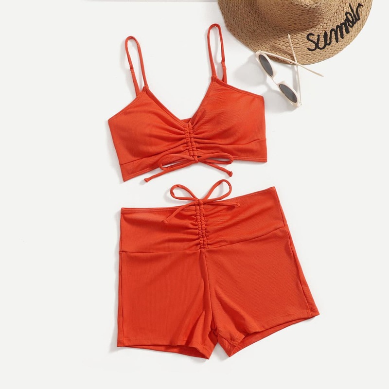 

Solid Drawstring Bikini Swimsuit, Orange