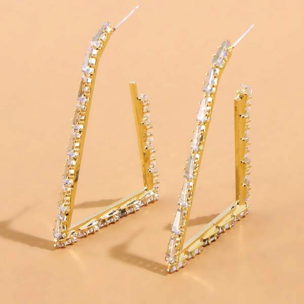 

Rhinestone Decor Geometric Earrings, Gold