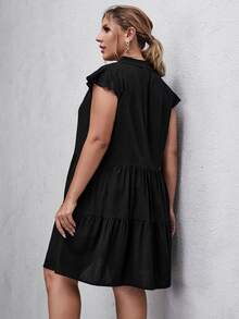 Plus Solid Babydoll Dress Without Belt - Black - View 2
