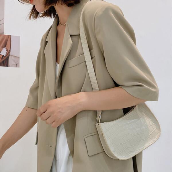 

Croc Embossed Baguette Bag, Beige
