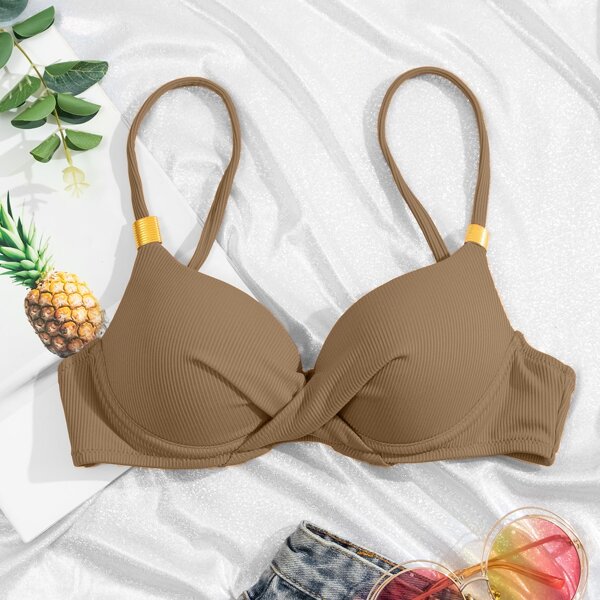 

Rib Twist Underwire Bikini Top, Camel