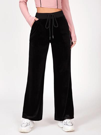 Samt Hose mit geradem Beinschnitt und Schnürzug-Taille