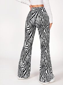 SHEIN PETITE Zebra Stripe Flare Leg Trousers - Multicolor - View 2