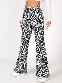 SHEIN PETITE Zebra Stripe Flare Leg Trousers - Multicolor - View 5